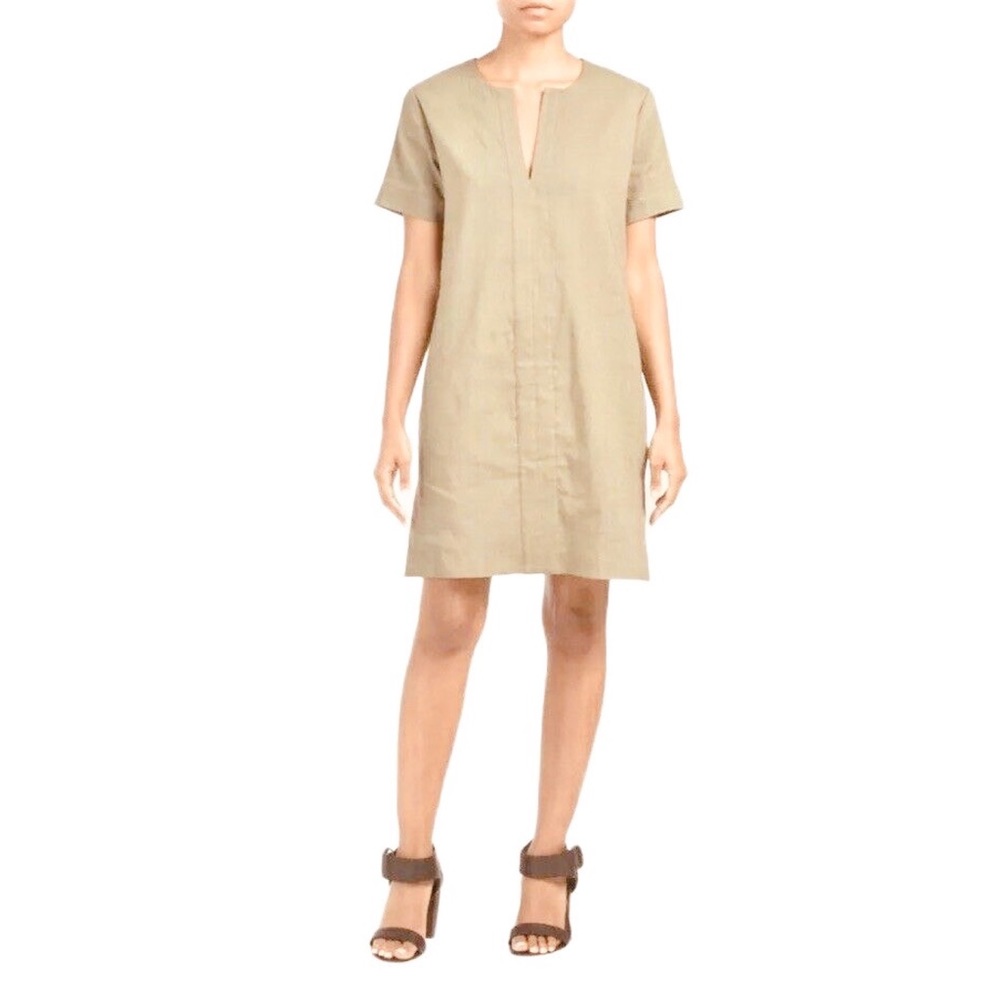 Theory Slit Front Linen Blend Shift Dress